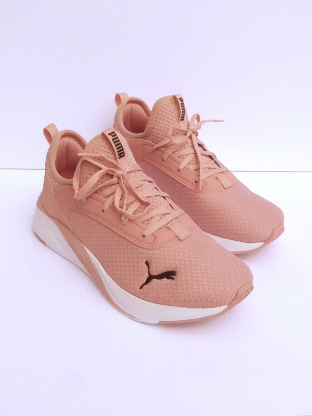 Puma dusty pink upper white sole black logo sneakers size 8.5